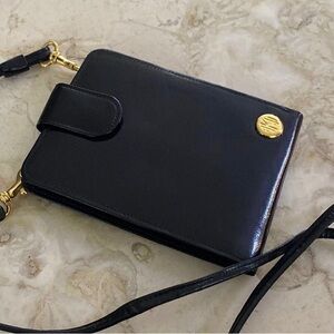 Anne Klein II Black and Gold Crossbody Bag with Textured Finish